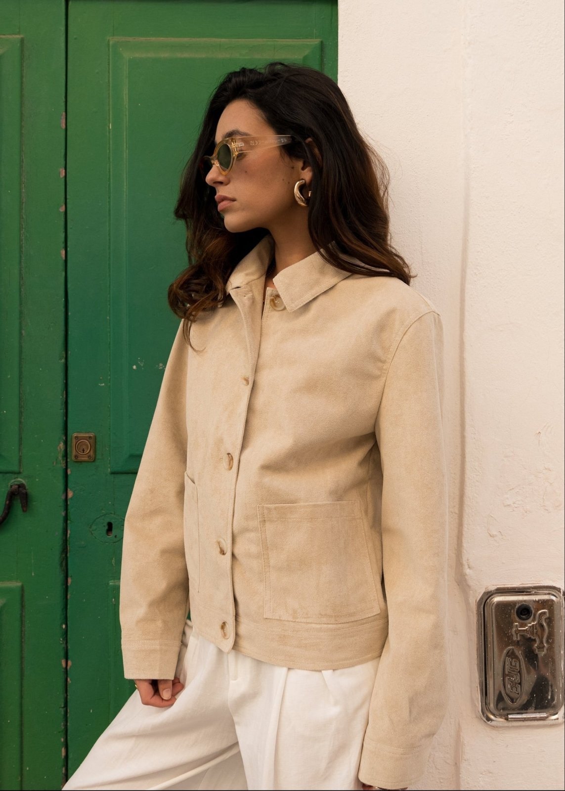 SABINA - Veste Beige - Escandelle (Vue de profil gauche) 
#couleur_beige