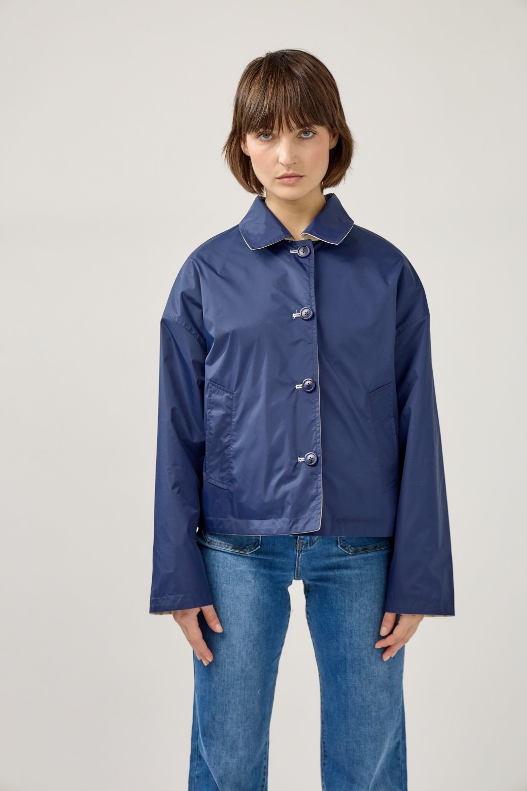 MARINEL - Veste Beige - Escandelle (Vue de face - portrait - côté réversible imperméable) 
#couleur_beige