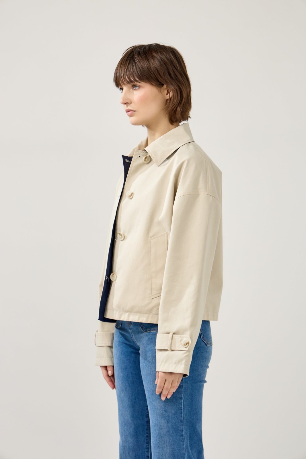 MARINEL - Veste Beige - Escandelle (Vue de profil gauche) 
#couleur_beige