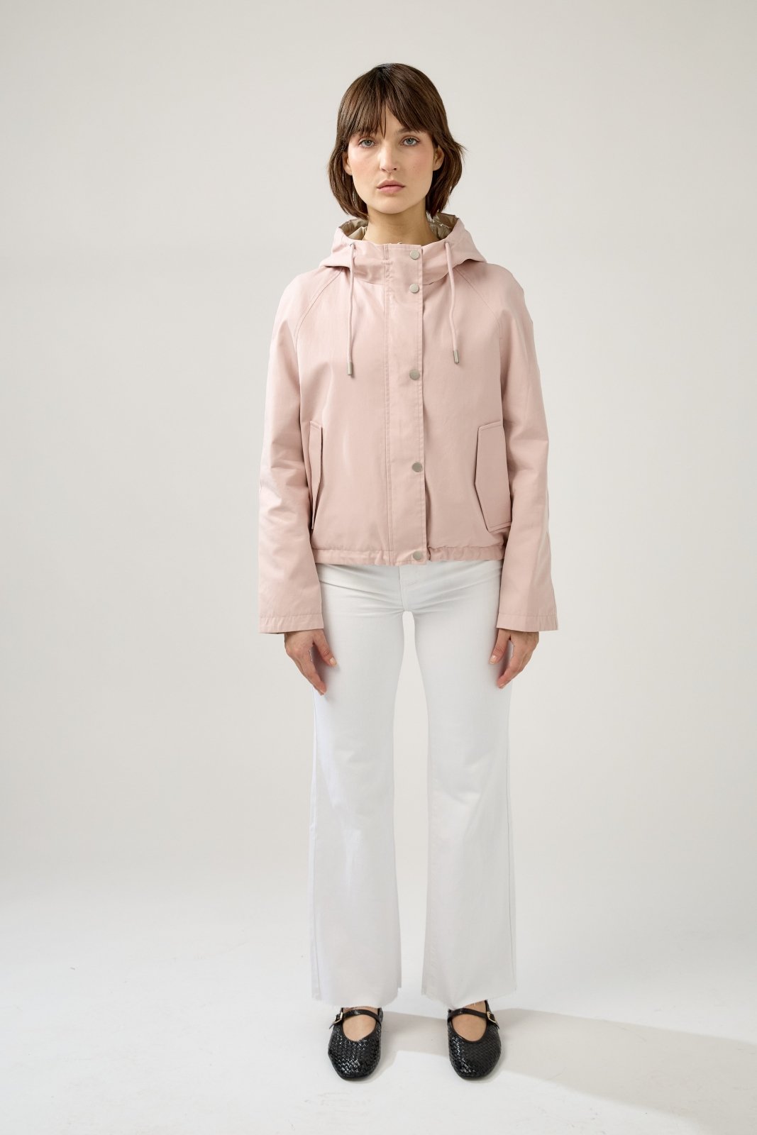 ELUNIA - Parka Rose - Escandelle (Vue de face - silhouette entière) 
#couleur_rose