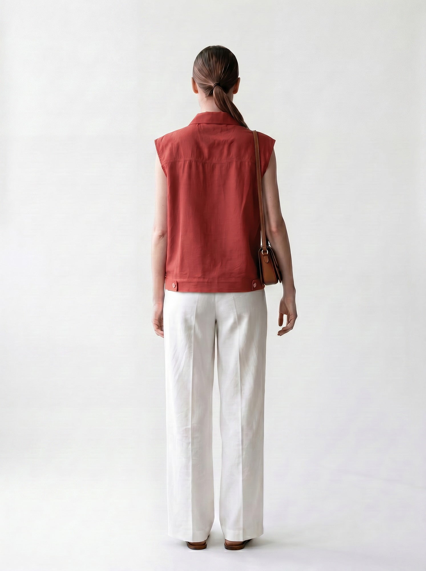Gilet sans manches - Brique - Col français et poches - Boutonnière - EscandelleParis - Dos
#couleur_brique