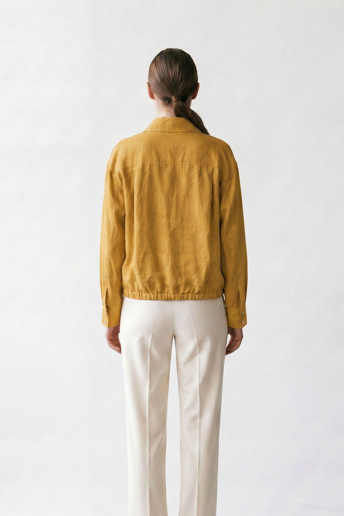 Veste à cordons - Jaune - Col français - poches - fermeture à glissière - EscandelleParis - Dos
#couleur_safran
