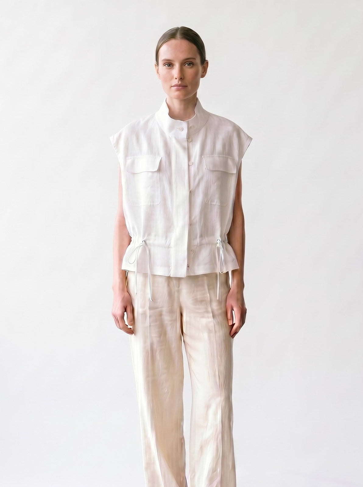 Gilet sans manches - Blanc - Elastique taille - EscandelleParis - Devant
#couleur_blanc