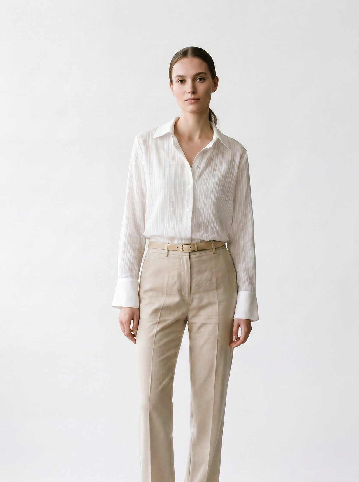 Chemise unie blanche - Col français - EscandelleParis - Devant