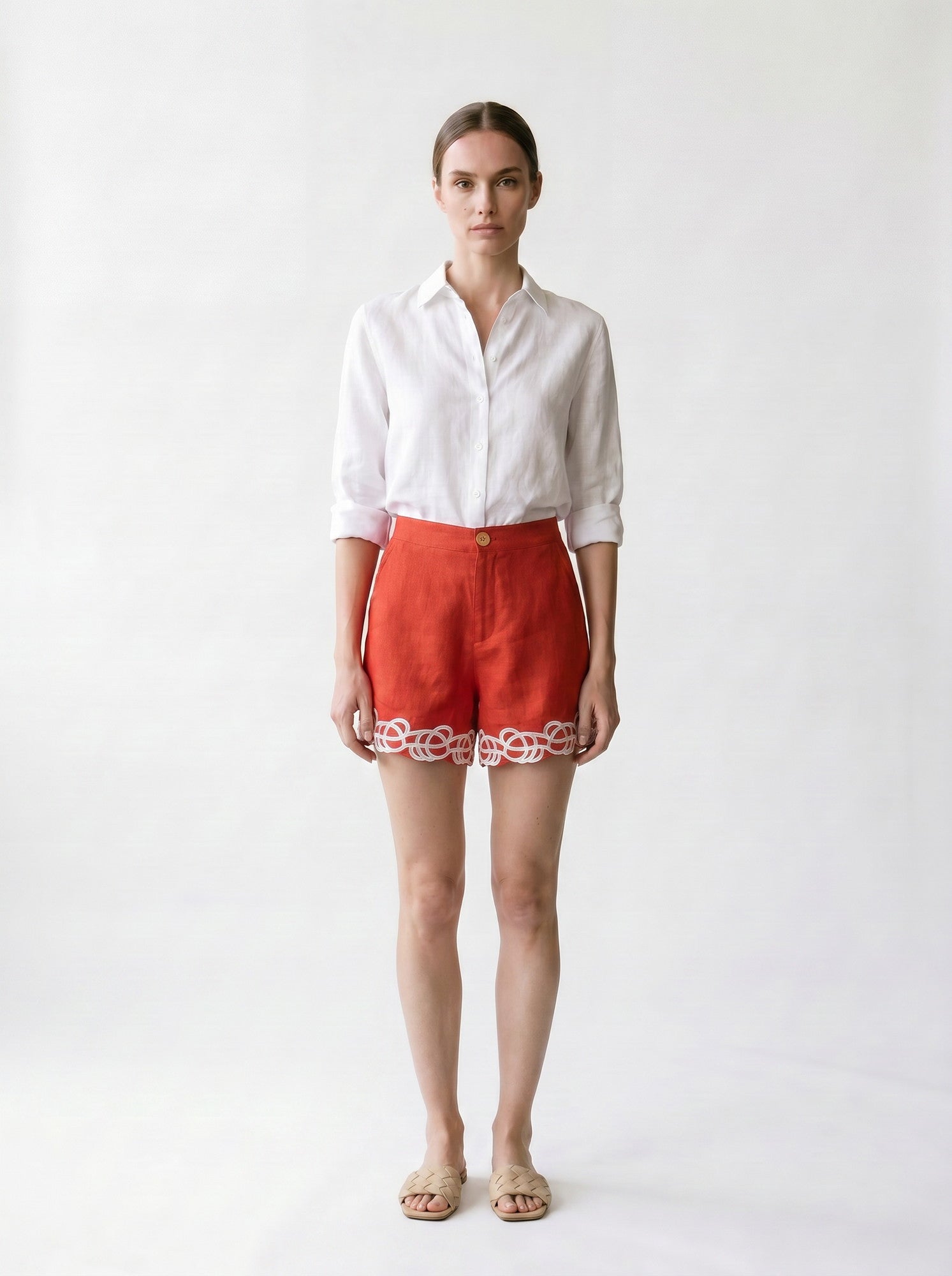Short brodé - Poches et zip - EscandelleParis - Brique - Devant
#couleur_brique