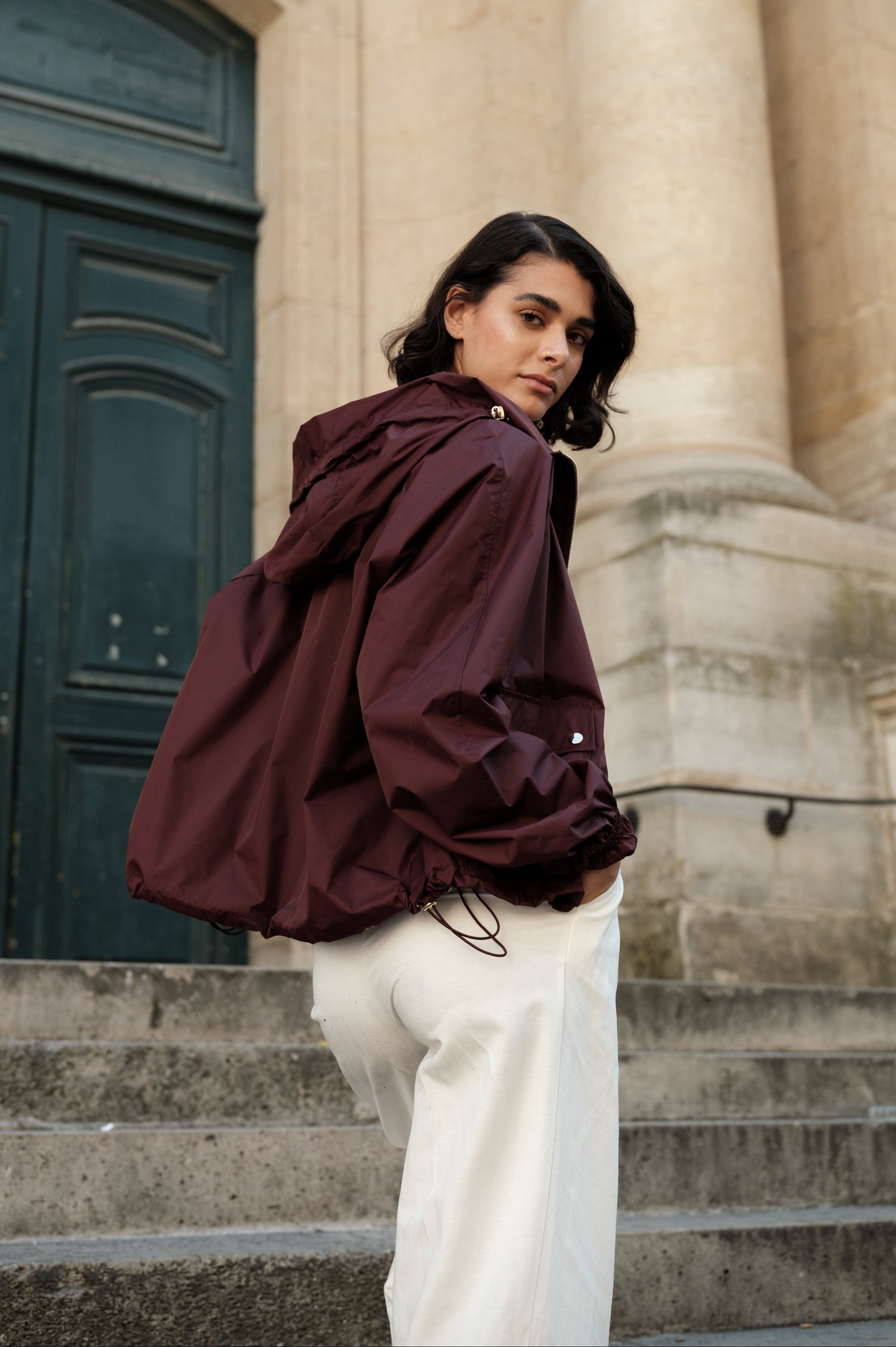 AMARAS blouson court bomber imperméable doublure carreaux lie de vin femme - Escandelle Paris (dos)
#couleur_liedevin