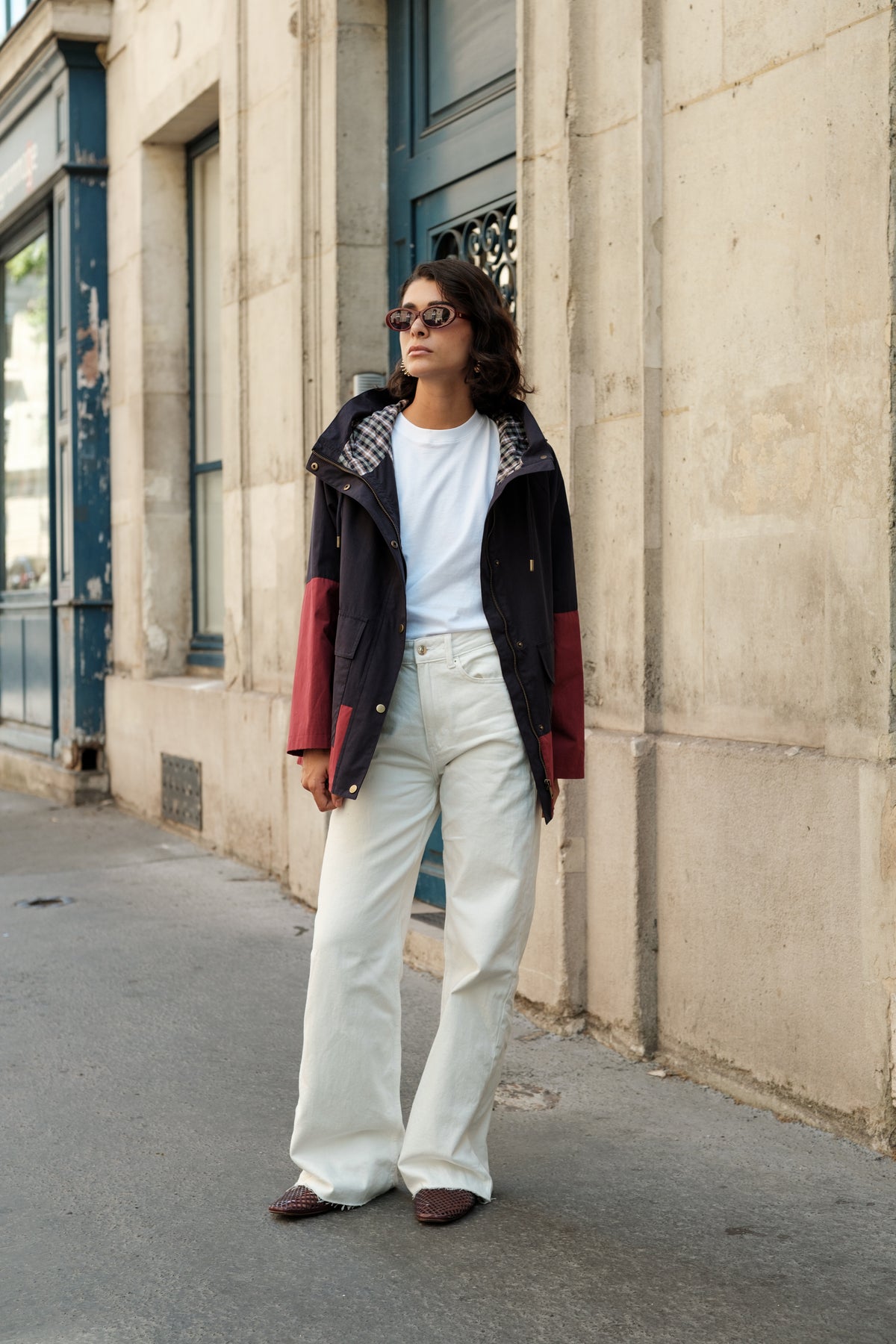 PASCALE veste mi-longue coton bicolore capuche imprimée marine femme - Escandelle Paris (portrait)
#couleur_marine