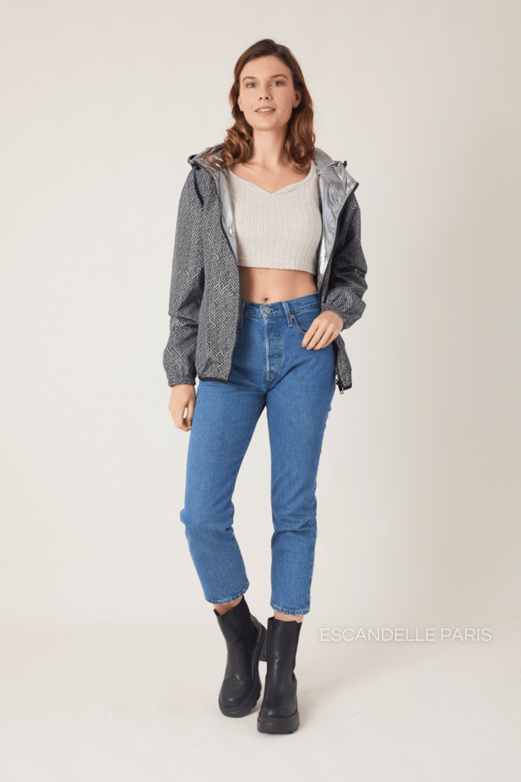 LILOU - Parka Gris - Escandelle (Vue de face - silhouette entière) 
#couleur_gris