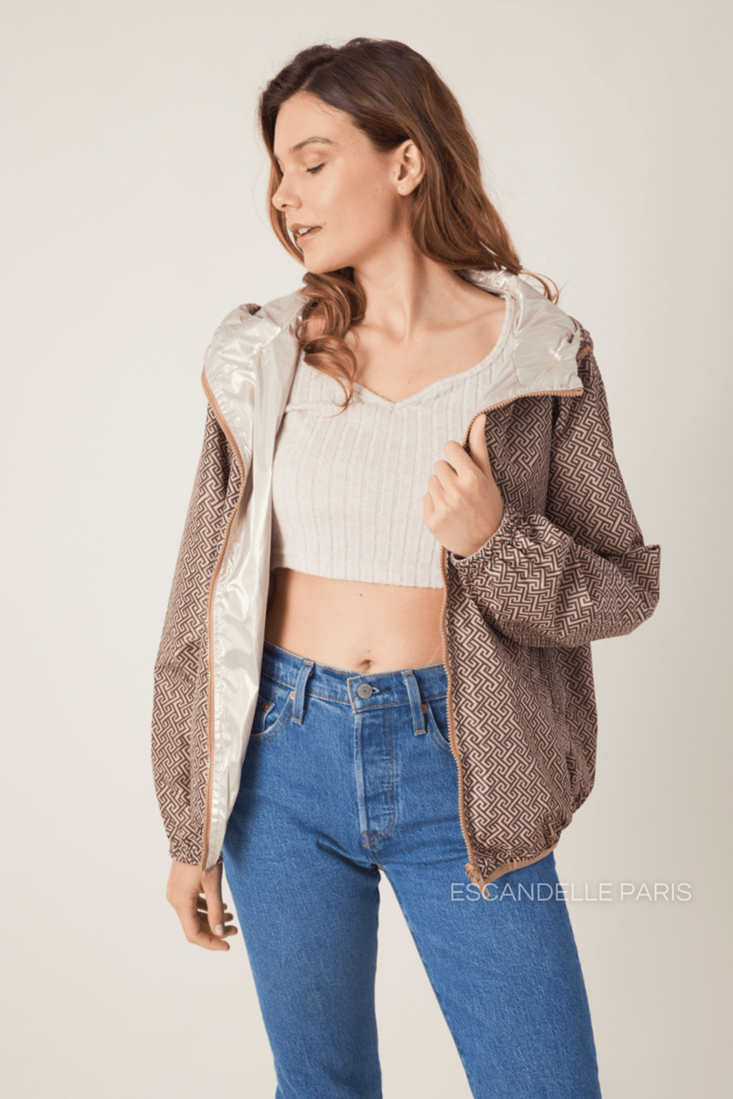 LILOU - Parka Taupe - Escandelle (Vue de face - portrait) 
#couleur_taupe