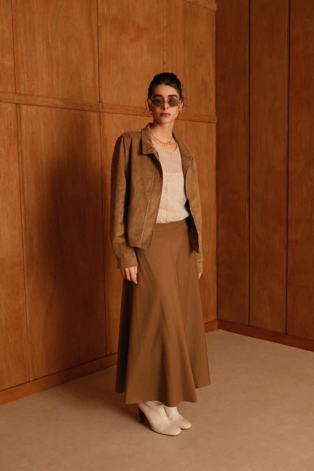 NYX - Veste Camel - Escandelle (Vue de face - silhouette entière) 
#couleur_camel