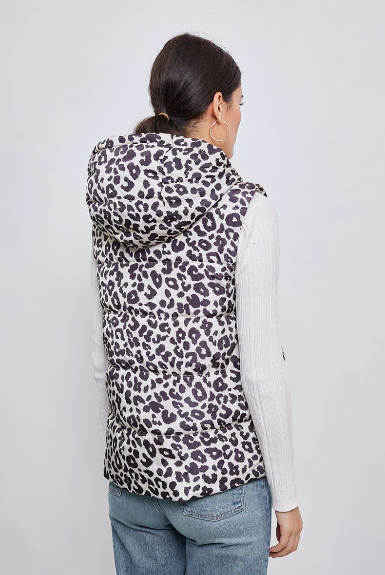 doudoune sans manches motifs leopard neutre réversible