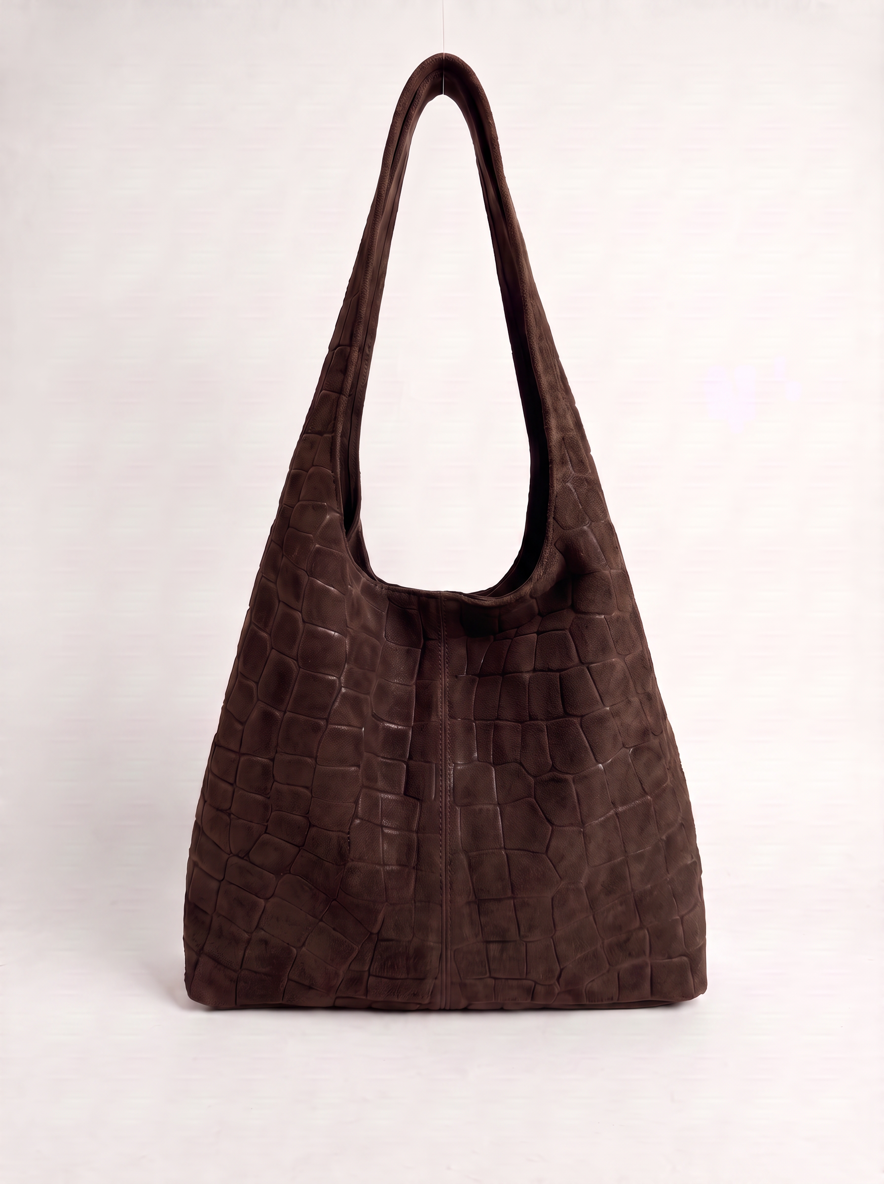 CLARA sac hobo cuir suédé gaufré croco porté épaule choco femme - Escandelle Paris (face)
#couleur_choco