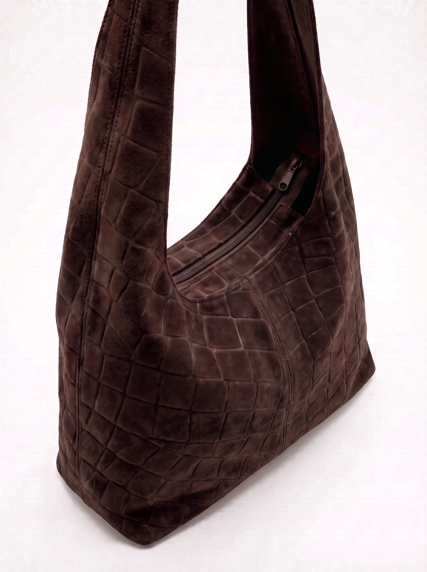 CLARA sac hobo cuir suédé gaufré croco porté épaule choco femme - Escandelle Paris (profil)
#couleur_choco