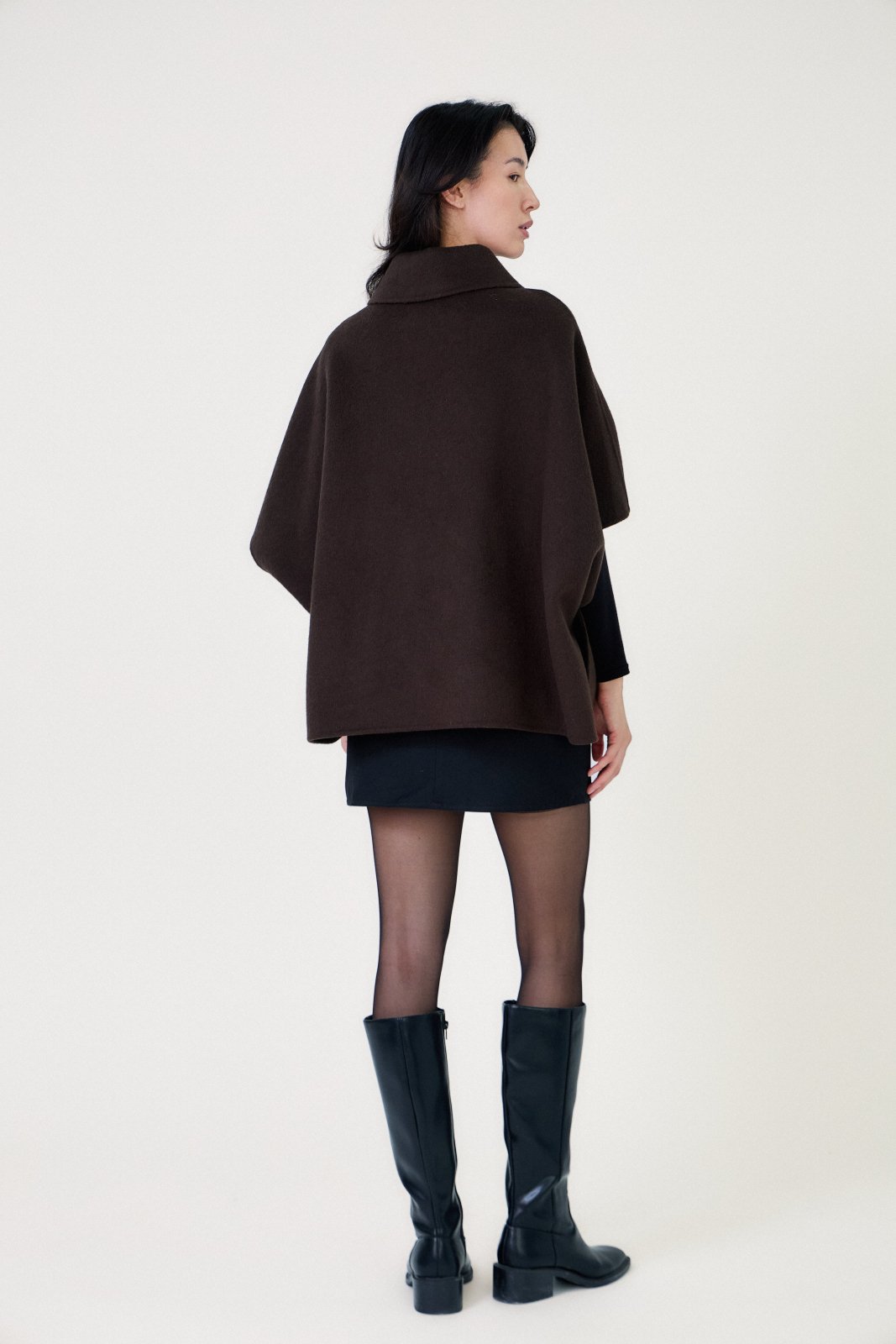 AMARA cape laine ample col chemise manches kimono choco femme - Escandelle Paris (dos)
#couleur_choco