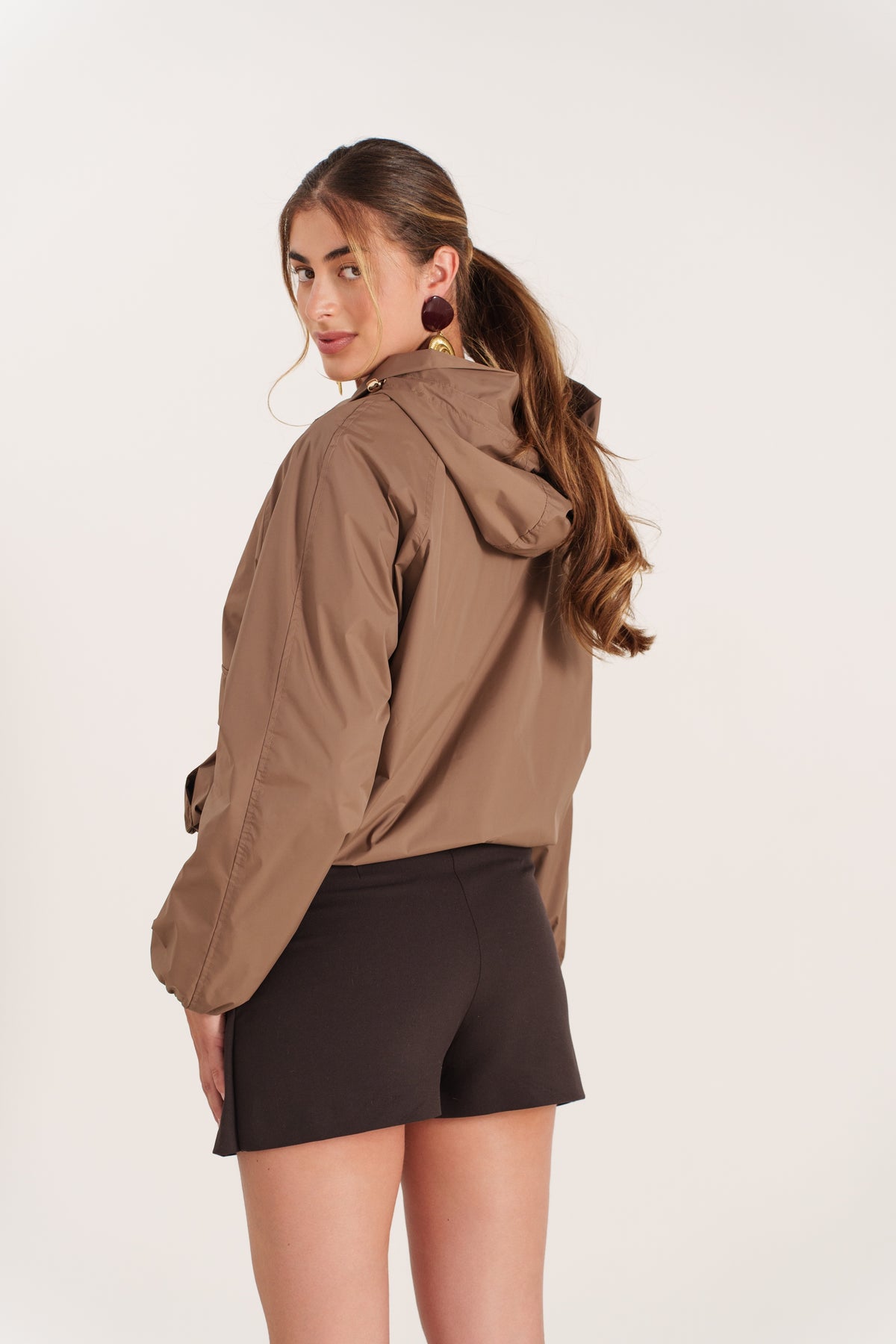AMARAS blouson court bomber imperméable doublure carreaux choco femme - Escandelle Paris (dos)
#couleur_choco
