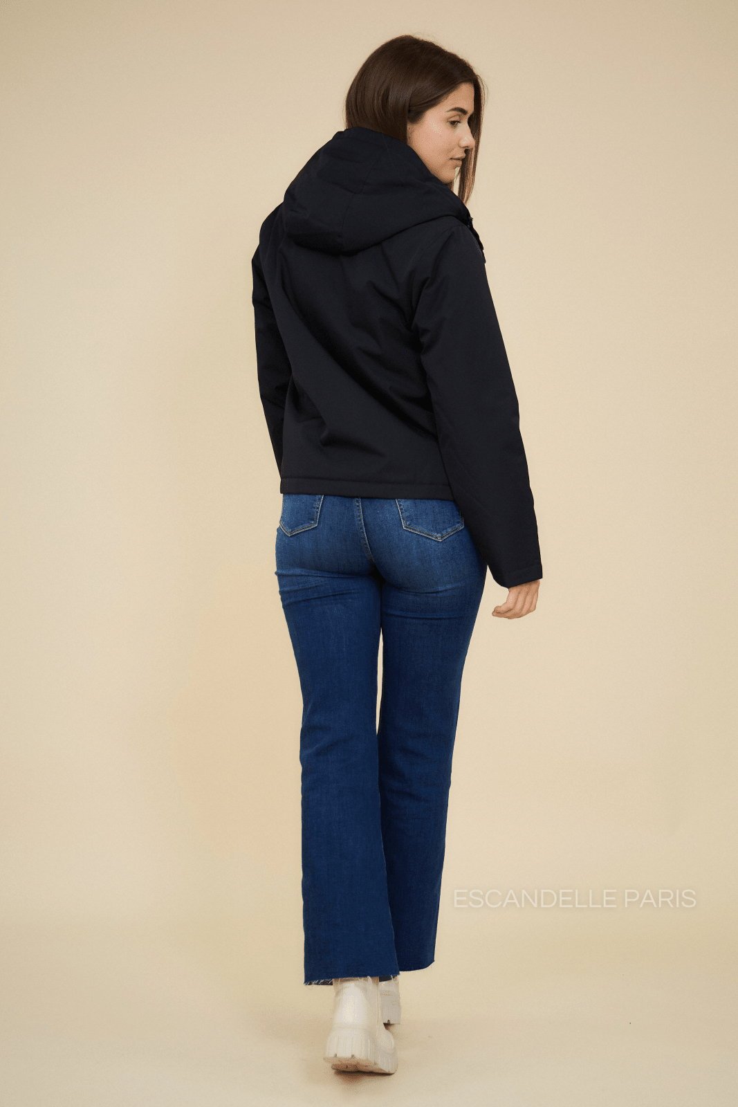 ANAÉ parka courte fourrée doublure léopard noir femme - Escandelle Paris (vue de dos)
#couleur_noir