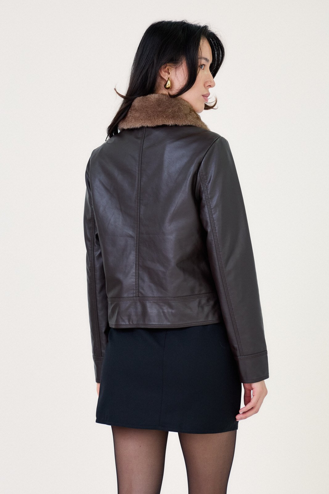 ANOUK blouson court similicuir aviateur choco femme - Escandelle Paris (dos)
#couleur_choco
