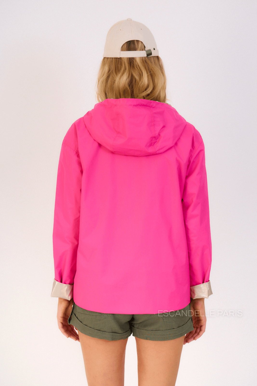 APRIL parka courte réversible métallisée rose femme - Escandelle Paris (dos)
#couleur_rose