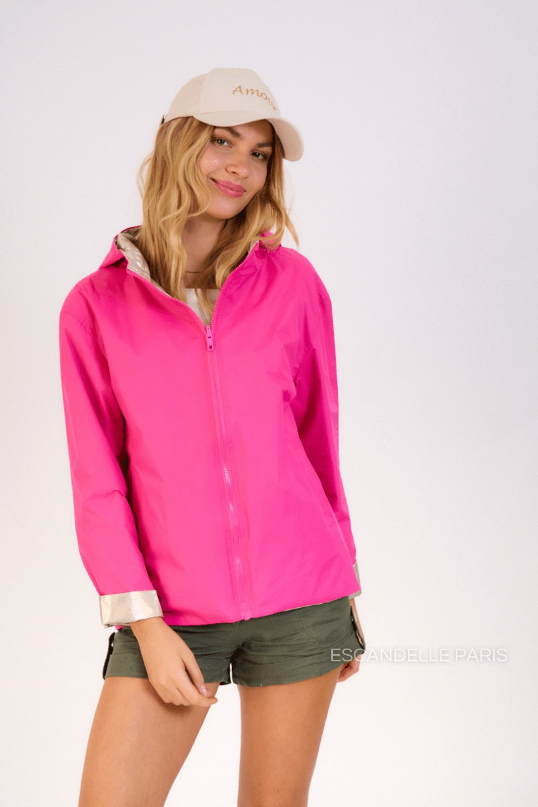 APRIL parka courte réversible métallisée rose femme - Escandelle Paris (côté doré)
#couleur_rose