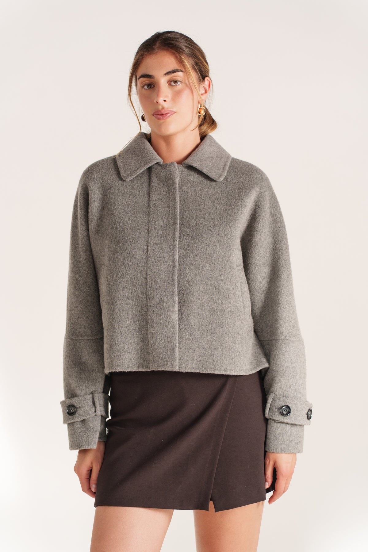CECILE veste courte laine bomber zippé gris femme - Escandelle Paris (portrait)
#couleur_gris
