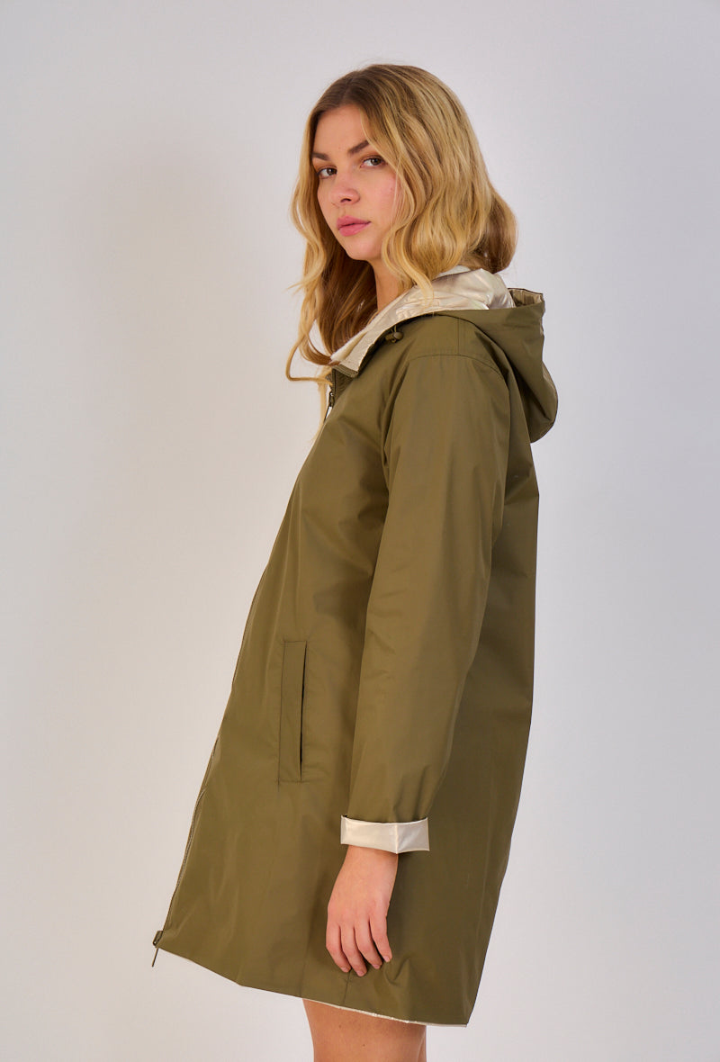 JUNIO - Parka reversible de largo medio en color liso
