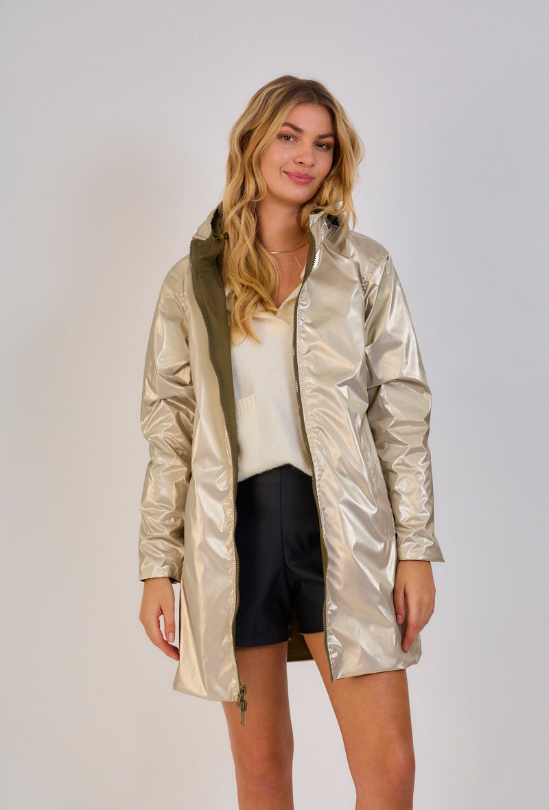 JUNIO - Parka reversible de largo medio en color liso