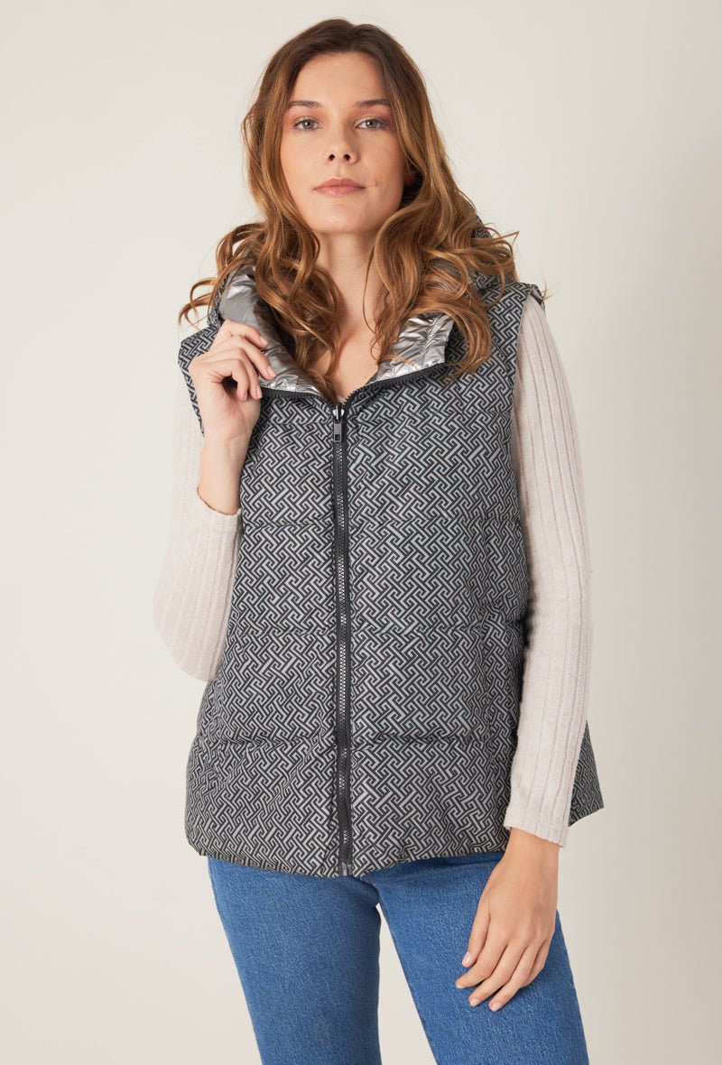 ELI doudoune sans manches réversible métallisée gris femme - Escandelle Paris (portrait zip fermé)
#couleur_gris