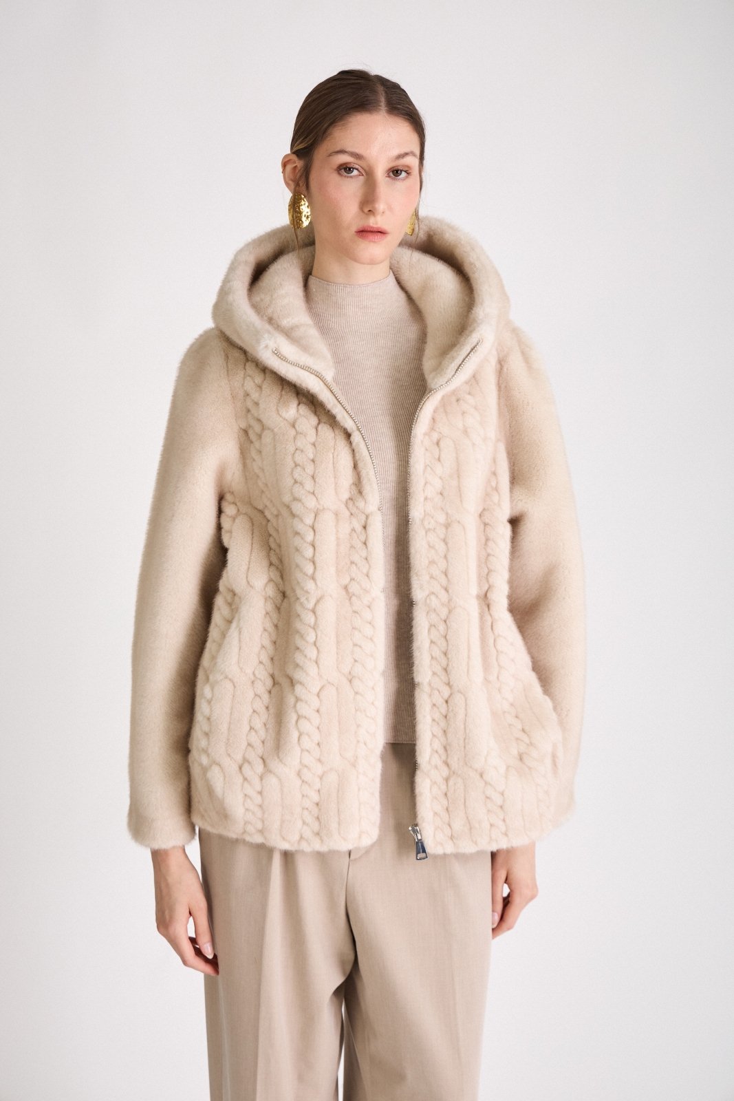 MARILOU - Manteau Écru - Escandelle (Vue de face - veste ouverte) 
#couleur_écru