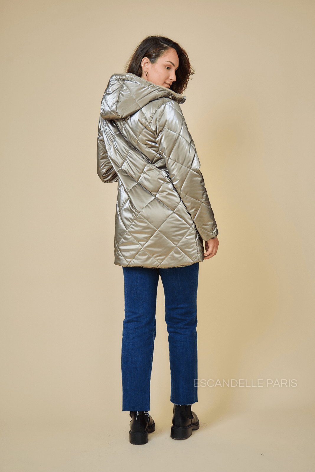 GEMMA parka longue réversible fourrée bronze femme - Escandelle Paris (vue de dos)
#couleur_bronze