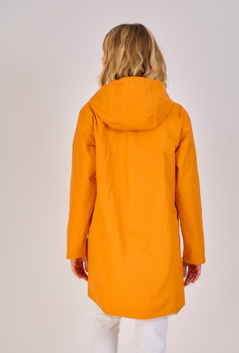 JUNE parka longue imperméable réversible métallisée orange femme - Escandelle Paris (dos)
#couleur_orange