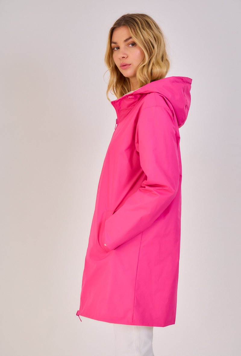 JUNE parka longue imperméable réversible métallisée rose femme - Escandelle Paris (profil gauche)
#couleur_rose