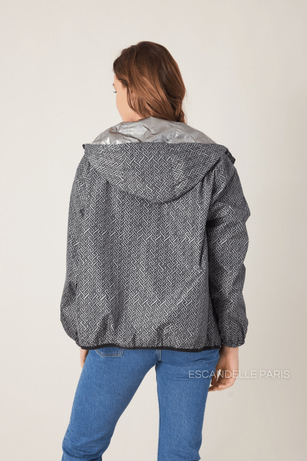 LILOU parka courte réversible imperméable métallisée gris femme - Escandelle Paris (vue de dos)
#couleur_gris