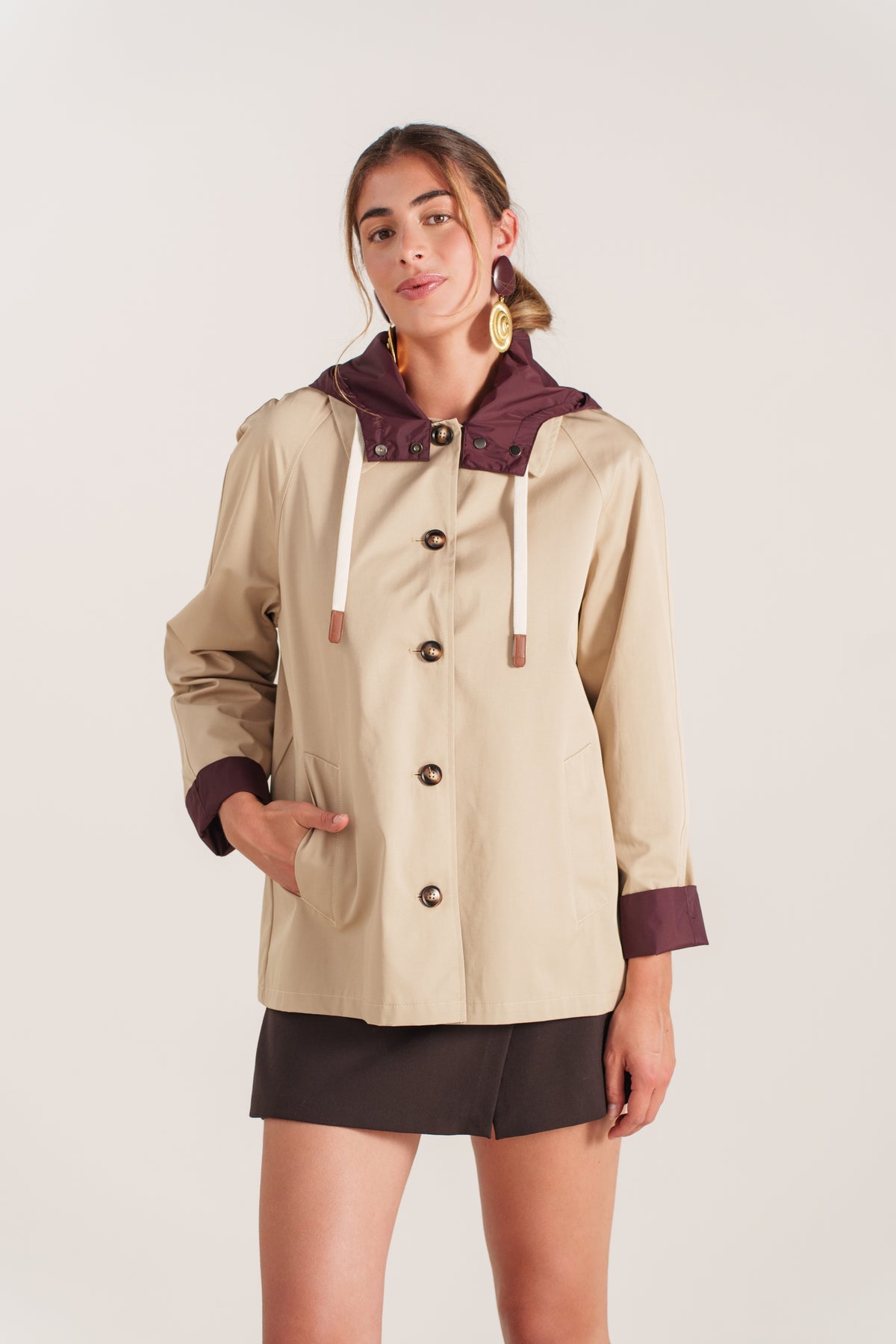MARCELLIA parka mi-longue déperlante réversible capuche boutonnée bordeaux femme - Escandelle Paris (portrait)
#couleur_bordeaux
