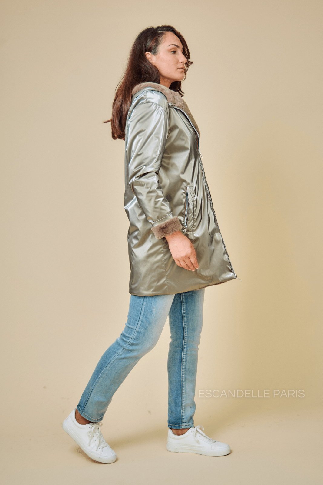 MELROSE parka réversible imperméable fourrée bronze femme - Escandelle Paris (vue de dos)
#couleur_bronze