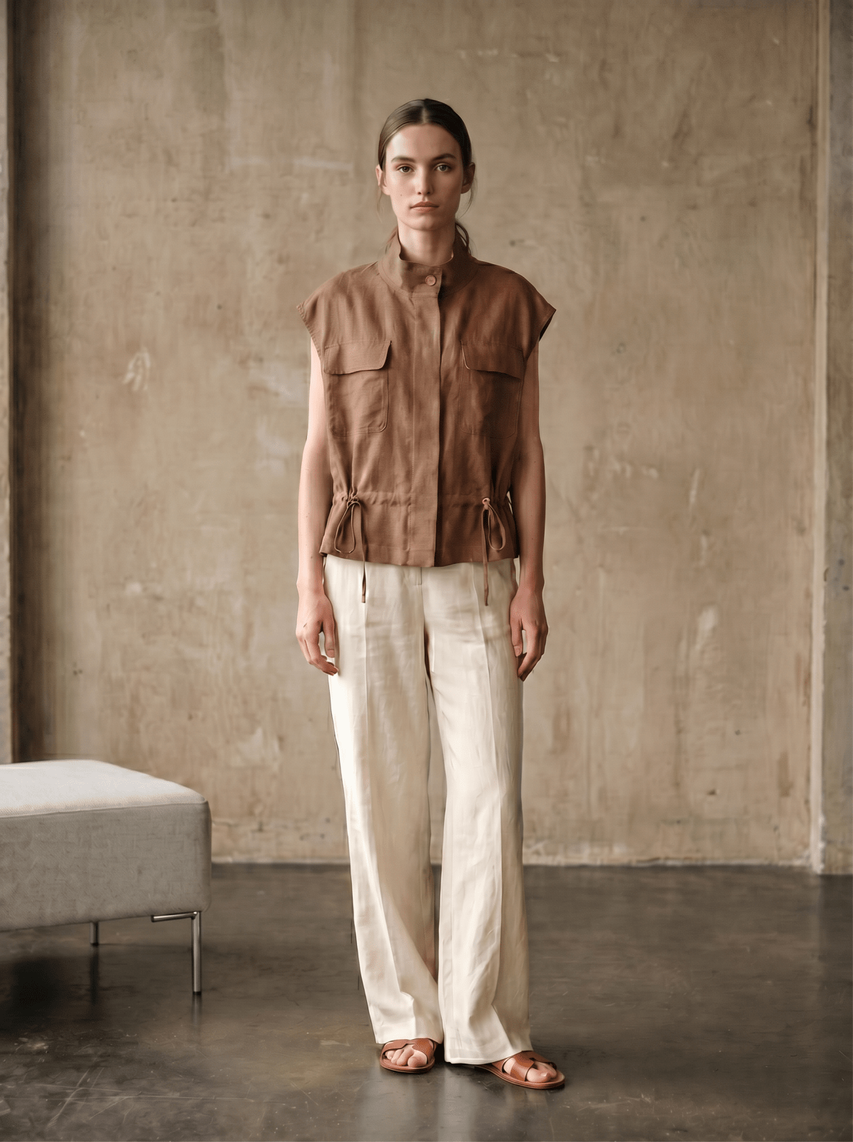 ODILE - Gilet sans manches Taupe - EscandelleParis