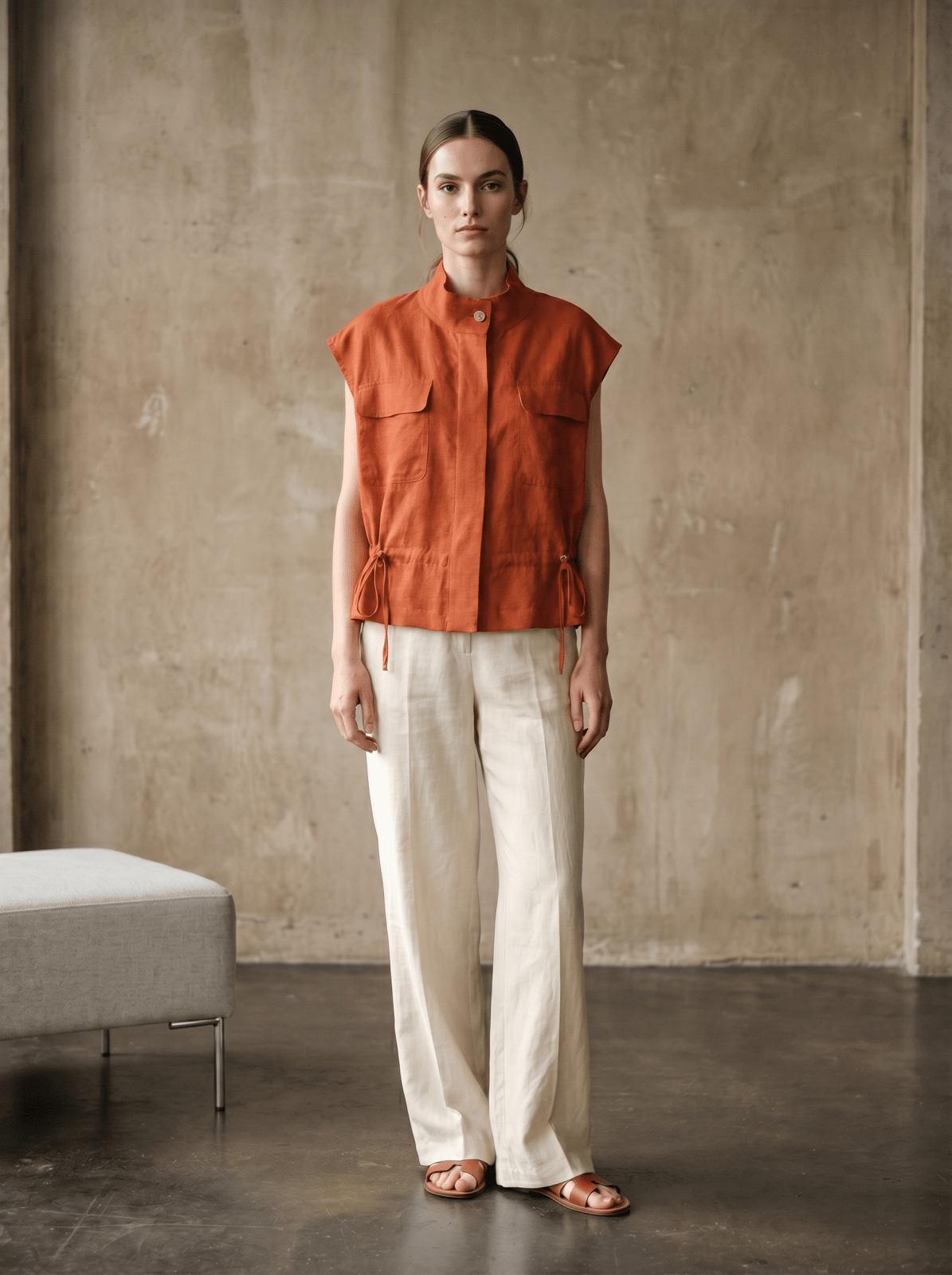 ODILE - Gilet sans manches Brique - EscandelleParis