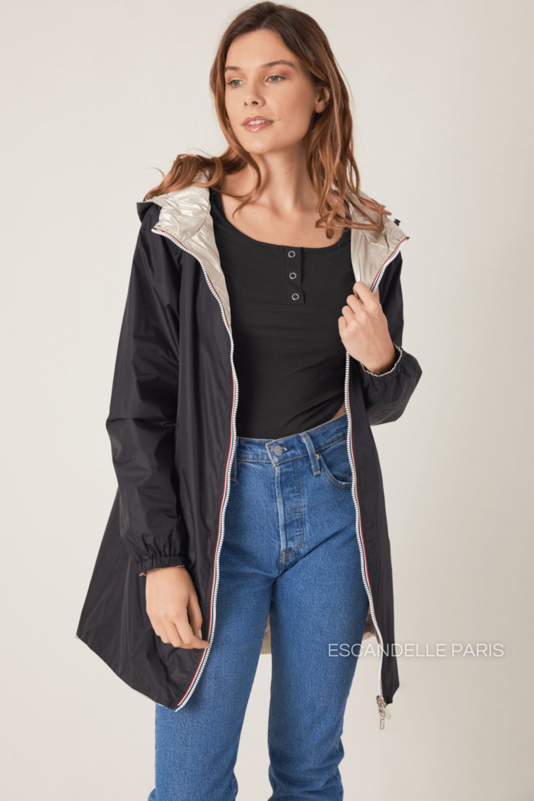PARIS parka hiver réversible imperméable dorée noir femme - Escandelle Paris (côté noir)
#couleur_noir