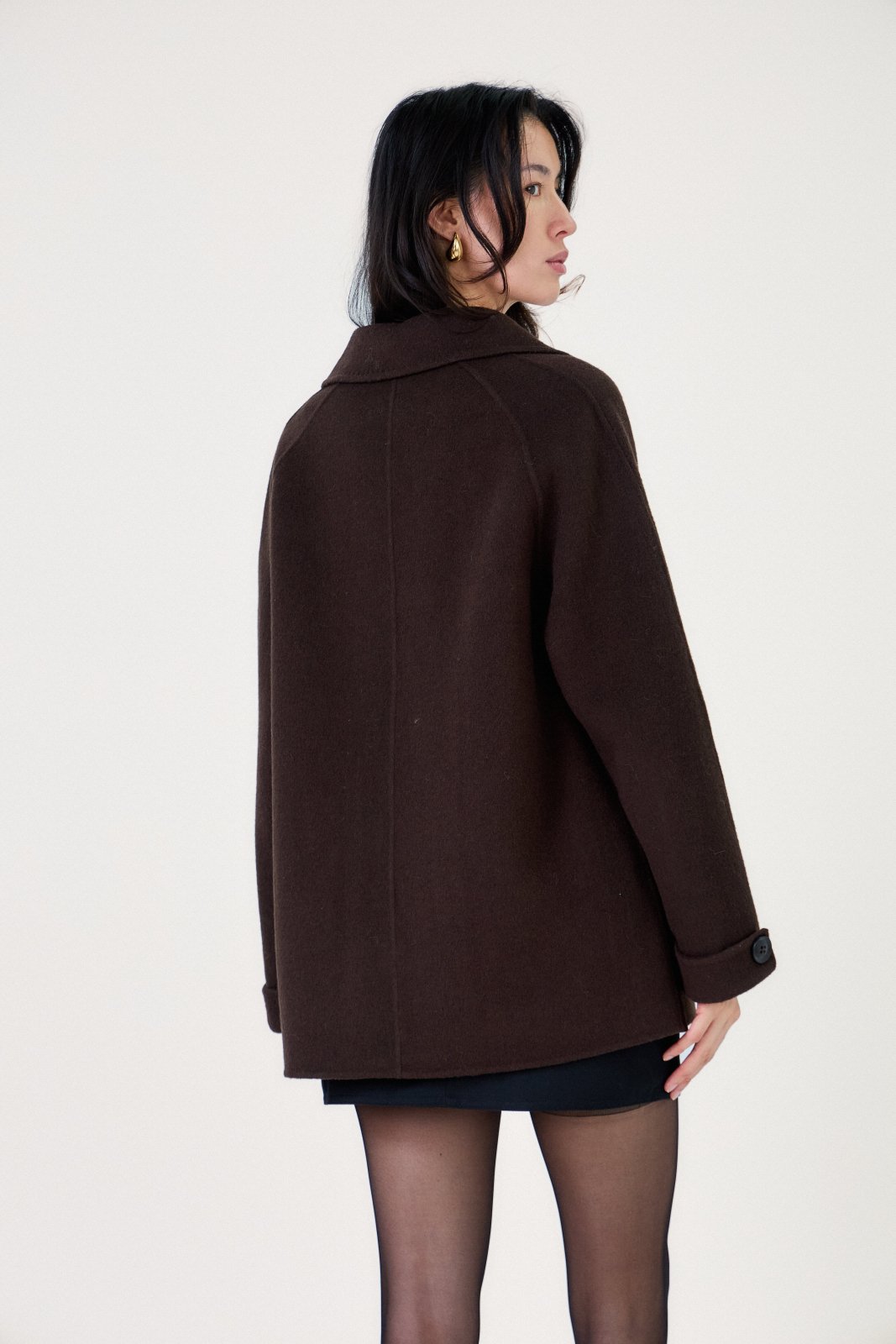 SERAPHINA manteau caban mi-long laine double boutonnage choco femme - Escandelle Paris (dos)
#couleur_choco