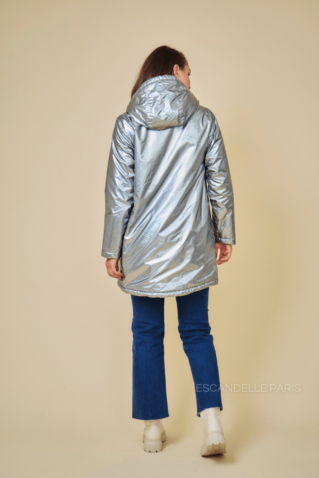 SOL parka mi-longue imperméable fourrée argent femme - Escandelle Paris (vue de dos)
#couleur_argent