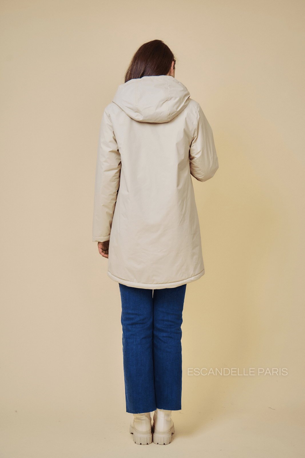 SOL parka mi-longue imperméable fourrée beige femme - Escandelle Paris (vue de dos)
#couleur_beige