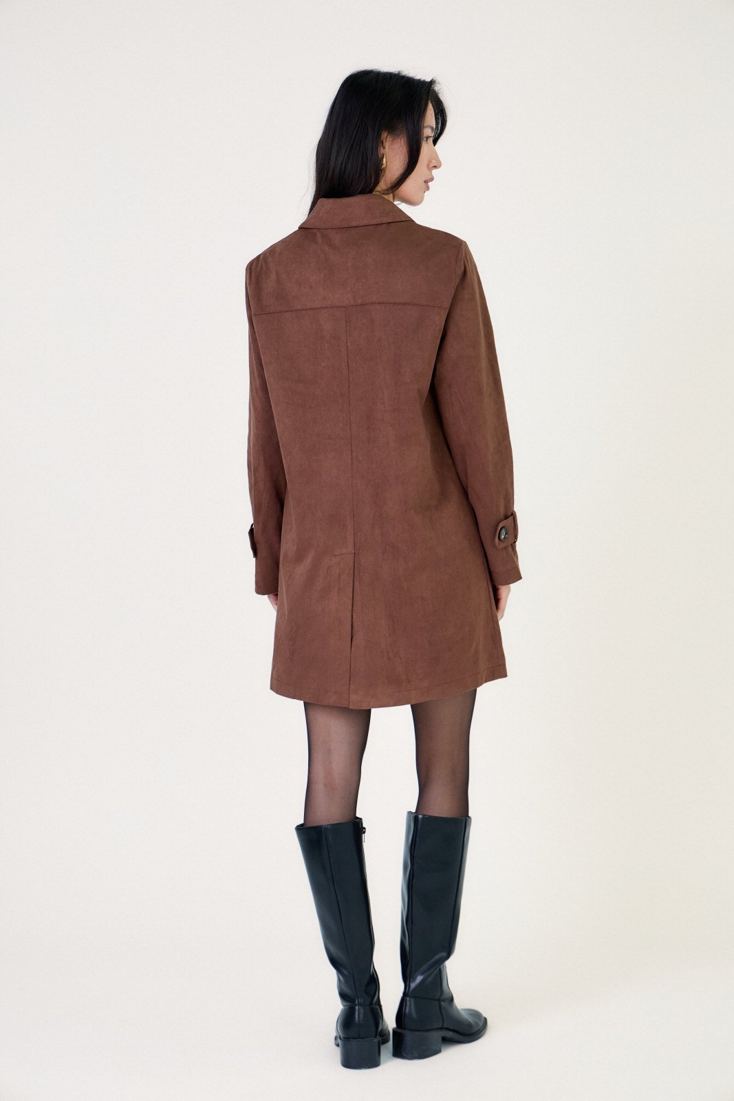 SYDNEY trench long suédine choco femme - Escandelle Paris (dos)
#couleur_choco