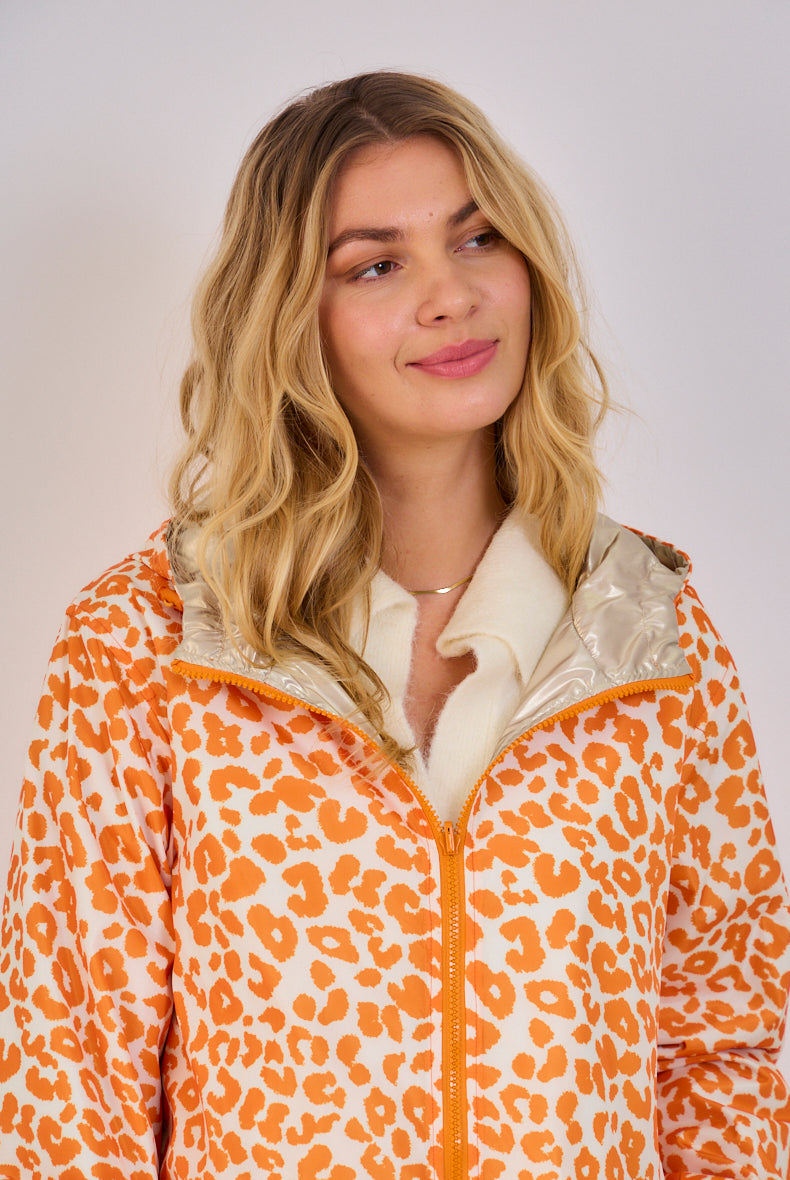 Nouveautés manteaux femme imprimé léopard orange
