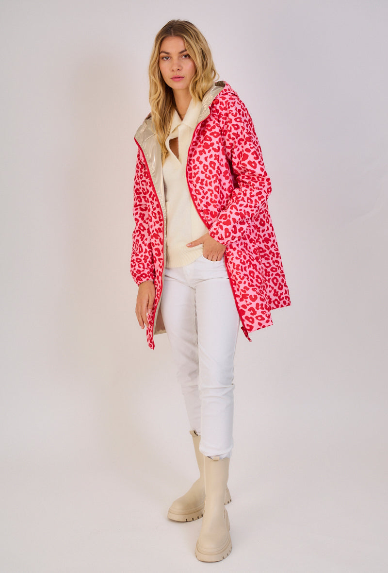Nouveautés manteaux femme imprimé léopard rose