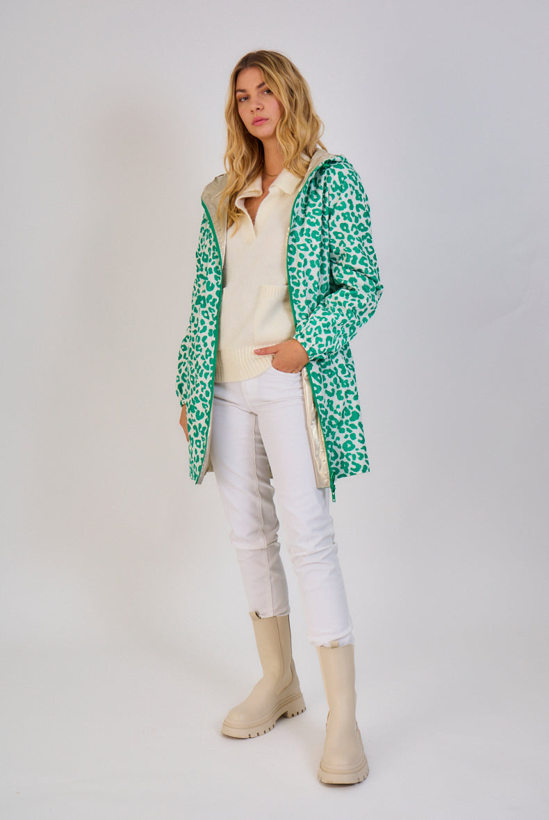 Nouveautés manteaux femme imprimé léopard vert