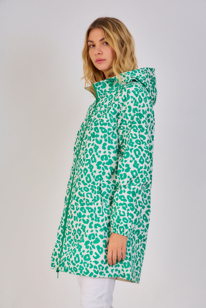 Nouveautés manteaux femme imprimé léopard parka vert