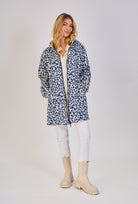 Nouveautés manteaux femme imprimé léopard bleu marine 