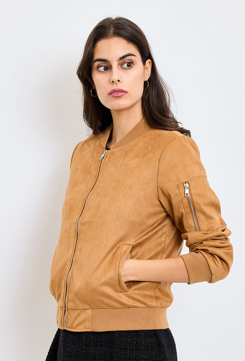 bomber daim synthétique fermeture et poches
#couleur_camel
