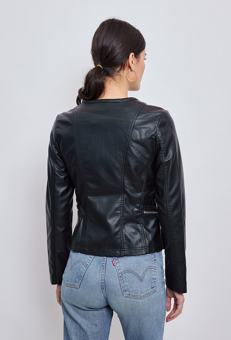 ANNIE veste courte similicuir col rond noir femme - Escandelle Paris (vue de dos)
#couleur_noir